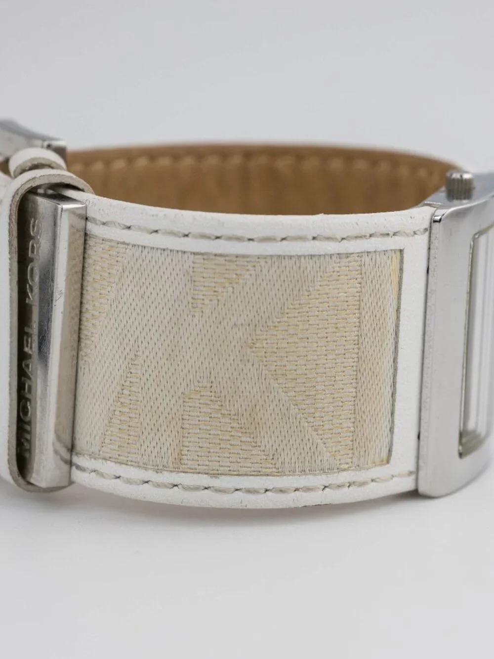 Michael Kors MK-2095 Rectangular Watch Women's Wide White Leather  New Battery